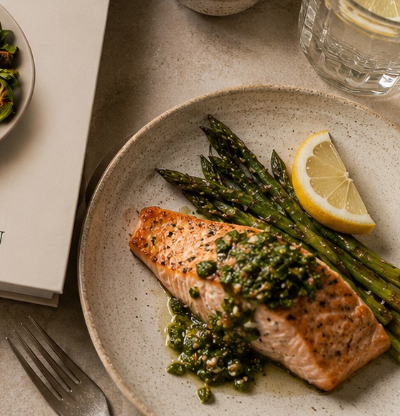 Dinner with salmon and vegetables